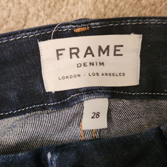 Frame Denim Women's Le Crop Mini Boot Dark Wash Raw Hem Jeans Size 28 US 6 - Picture 2 of 9